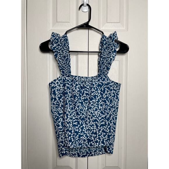NEW J. Crew Smocked Ruffle Shoulder Blue Tank Top Blouse Skirt Set Womens XXS - Picture 5 of 12
